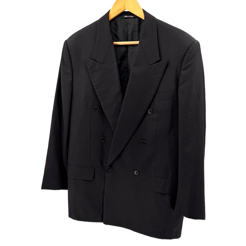 Vintage 90s Duemila by Sandro Zanella Black Textured Double Breasted Blazer
